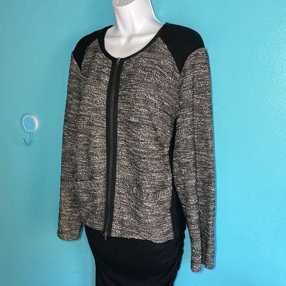 Eileen Fisher Cardigan Zip Front Jacket 2X Black Tweed Stretch Top - Picture 10 of 14